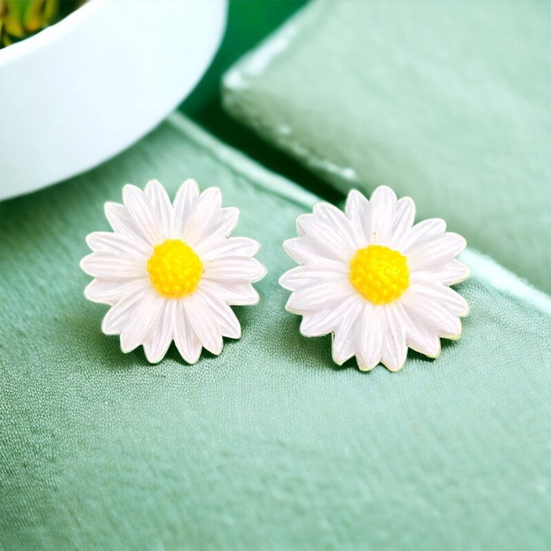 Large daisy earrings hypoallergenic post earrings retro boho